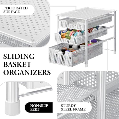 Simple Houseware 3 Tier White Alloy Steel Sliding Basket Organizer Drawer Cabinet - color: White, size: 3-Tier