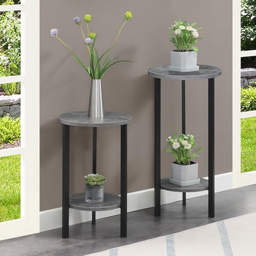 Convenience Concepts Graystone 2 Tier Tall Plant Stand 31" - Industrial Stand for Plants, Vases, and Antiques, Urban Modern Design for the Living Room, Hallway, Entryway, Cement/Black - color: Cement/Black