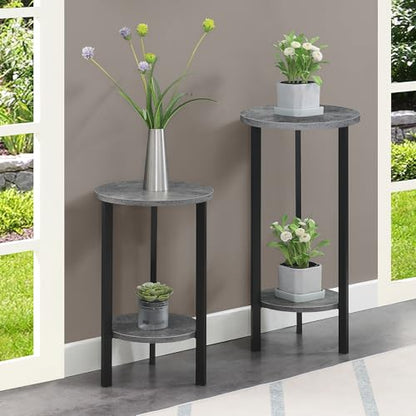Convenience Concepts Graystone 2 Tier Tall Plant Stand 31" - Industrial Stand for Plants, Vases, and Antiques, Urban Modern Design for the Living Room, Hallway, Entryway, Cement/Black - color: Cement/Black