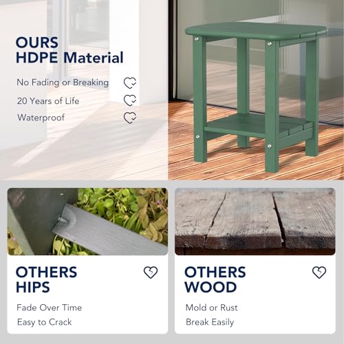 nalone Adirondack Side Table 16.5" Outdoor Side Table HDPE Plastic Double Adirondack End Table Small Table for Patio (Green) - color: Green