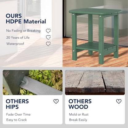 nalone Adirondack Side Table 16.5" Outdoor Side Table HDPE Plastic Double Adirondack End Table Small Table for Patio (Green) - color: Green