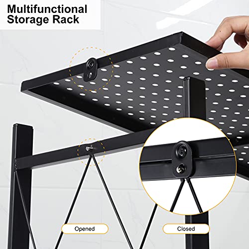 4-Tier Heavy Duty Foldable Metal Rack Storage Shelving Unit with Wheels Moving Easily Organizer Shelves Great for Garage Kitchen, Black - size: 4-Tier