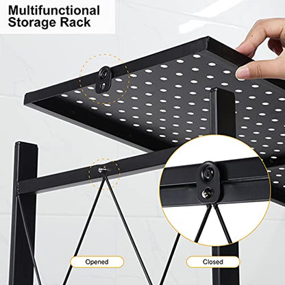 4-Tier Heavy Duty Foldable Metal Rack Storage Shelving Unit with Wheels Moving Easily Organizer Shelves Great for Garage Kitchen, Black - size: 4-Tier