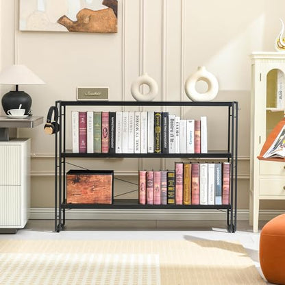 HCHQHS Bookshelf, 3-Tier Industrial Bookcase, Black Open Book Shelf, Freestanding Horizontal Bookshelves with Metal Frame - color: Black, size: 3-Tier (47"W x 33.5"H)