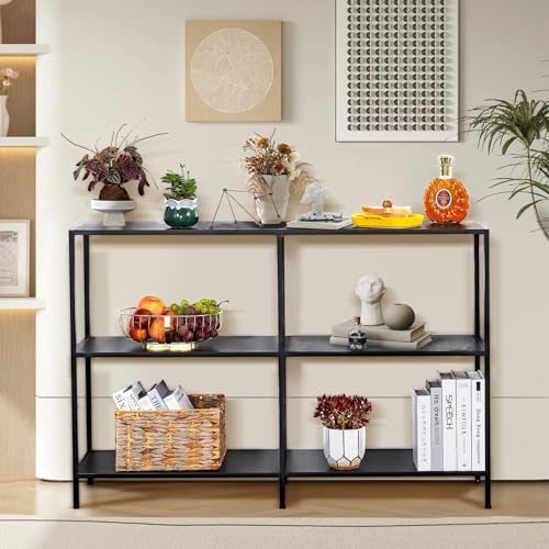 HDANI 47.2 Inch Metal Console Table with 3 Tier Strage Shelves,Narrow Entryway Table,Modern Sofa Tables for Entryway, Living Room,Bedroom,Black - color: Black, size: 47.24×11.81×31.5in