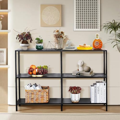 HDANI 47.2 Inch Metal Console Table with 3 Tier Strage Shelves,Narrow Entryway Table,Modern Sofa Tables for Entryway, Living Room,Bedroom,Black - color: Black, size: 47.24×11.81×31.5in