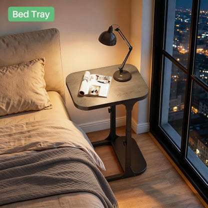 Kitstorack Height Adjustable End Table, Small Side Table for Couch, Sofa Table with Metal Frame for Living Room, Bedroom, Bedside C Shaped Table,Greige - color: Greige