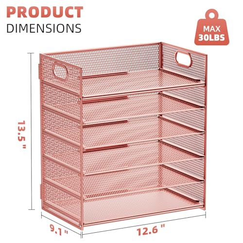 Marbrasse 2 Pack Desk Organizer with Handle, 6 Tier Paper Letter Tray, Mesh Desk File Organizer for Office, School and Home - Rose Gold - color: Rose Gold - 2p