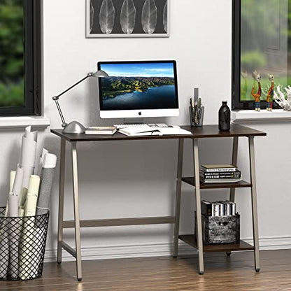 SHW 43-Inch Home Office Trestle Computer Desk with Open Storage Shelves, Espresso - color: Espresso