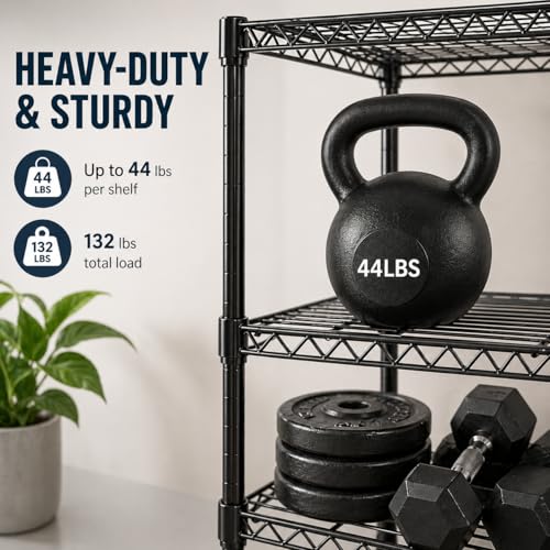 Simple Deluxe 3-Tier Heavy Duty Adjustable Storage Shelf with Wheels, 23.23”W x 13.39”D x 30.31”H, Mobile or Stationary Metal Shelving Unit, Easy Assembly for Kitchen, Pantry, Laundry Room, Black - size: 3-Tier, 23.23”W x 13.39”D x 30.31”H, style: 1 Pack