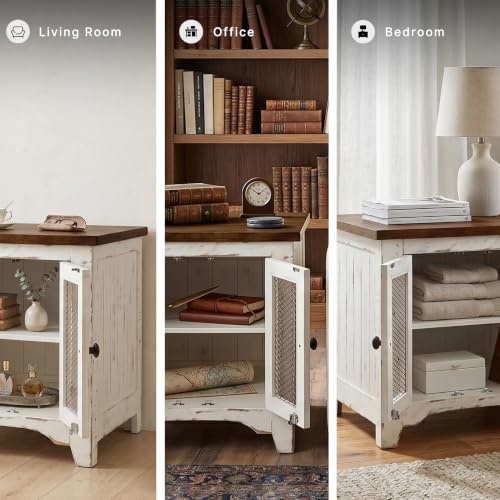 Signature Design by Ashley Wystfield Farmhouse End Table with Storage, Distressed White & Brown Finish - color: Dark Brown & White