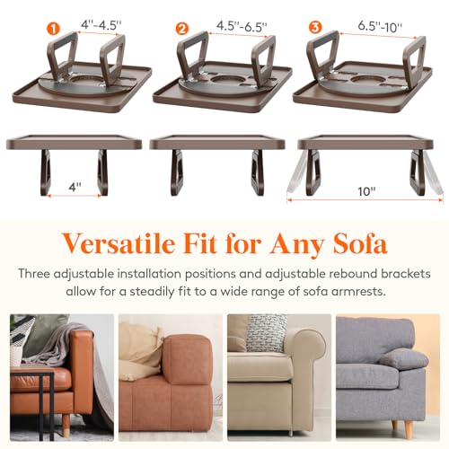 Lifewit Plastic Rotating Couch Armrest Table, Adjustable Sofa Arm Clip Holder Tray for Snack/Fast Food/Fruit/Drink, Large Foldable Stable Sofa Table with Reinforced Clamp, Brown - color: Brown