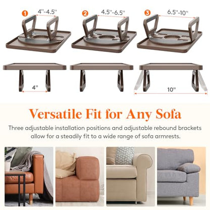 Lifewit Plastic Rotating Couch Armrest Table, Adjustable Sofa Arm Clip Holder Tray for Snack/Fast Food/Fruit/Drink, Large Foldable Stable Sofa Table with Reinforced Clamp, Brown - color: Brown
