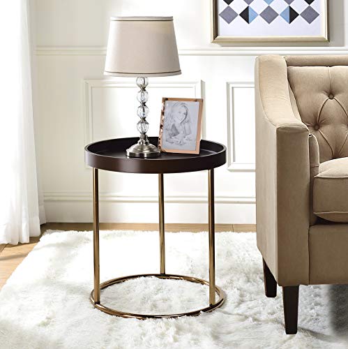 18" Sturdy Metal Frame Nightstands, Small Side Table with Wooden Tray Top, Bedside Table with Durable Structure for Living Room Office, Brown