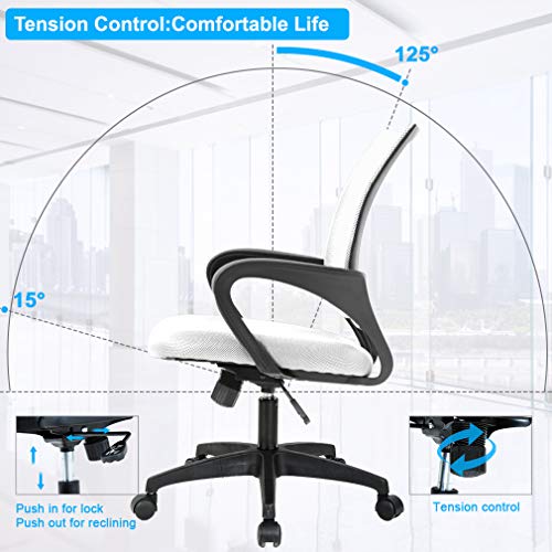 BestOffice | Ergonomic Office Chair | Mid-Back Swivel Desk Chair | Breathable Backrest & Lumbar Support | Adjustable Height | Sponge Seat | Rolling Wheels | White | for Adults & Women | Pack of 2 - color: White, style: pack of 2