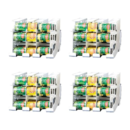 FIFO Can Tracker 4-Pack - 3-Tier Rotating Food Can Organizer for Pantry, Expandable Soda Can Storage for Kitchen, Holds 54 Cans of Food or Soda - size: 4 Pack, style: 54 can