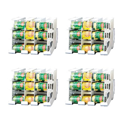 FIFO Can Tracker 4-Pack - 3-Tier Rotating Food Can Organizer for Pantry, Expandable Soda Can Storage for Kitchen, Holds 54 Cans of Food or Soda - size: 4 Pack, style: 54 can
