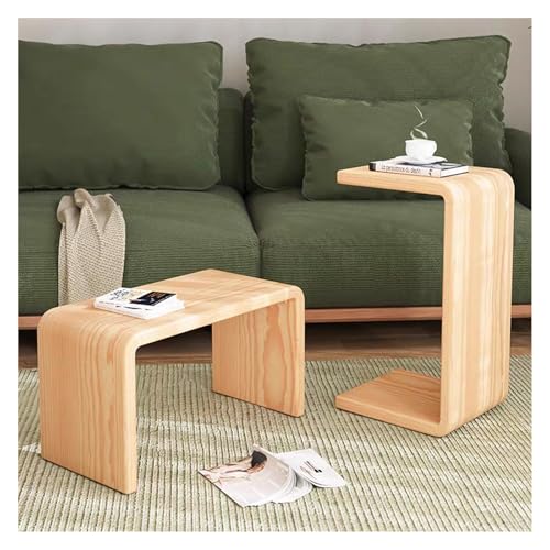 C Shaped End Table, Solid Wood Sofa Side Table for Couch, Bed, and Living Room, Space-Saving Small Snack Table for Bedroom, Office, or Balcony, Wooden Nightstand for Laptop and Narrow Spaces - color: H 24.4″ - Wood, size: 2