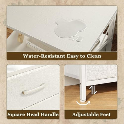 Huuger Nightstands Set of 2, Night Stand with Charger Station, 2 Drawer Side Table with Open Shelf, USB-C Port, End Table for Small Spaces, X Shaped Side Rail, White - color: White