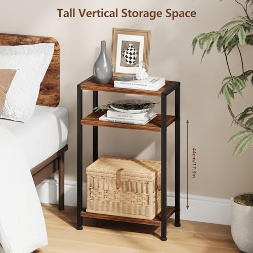 Heybly Small Narrow Side Table for Small Space, Thin Bedside TableHET006SR1 | Thin Bedside Table, Slim Sofa Table, 26.4" Tall Nightstand, Couch Table for Living Room, Bedroom, Balcony, Rustic Brown - color: Rustic Brown-adjustable Height