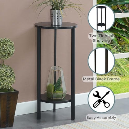 Convenience Concepts Graystone 2 Tier Tall Plant Stand 31" - Industrial Stand for Plants, Vases, and Antiques, Urban Modern Design for the Living Room, Hallway, Entryway, Black/Black - color: Black/Black