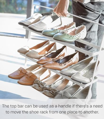 YAMAZAKI Home Tower Compact Modern Metal Shoe Rack - Short, 18" - Steel - Holds 6 To 9 Shoes - color: White, size: Wide, style: Modern