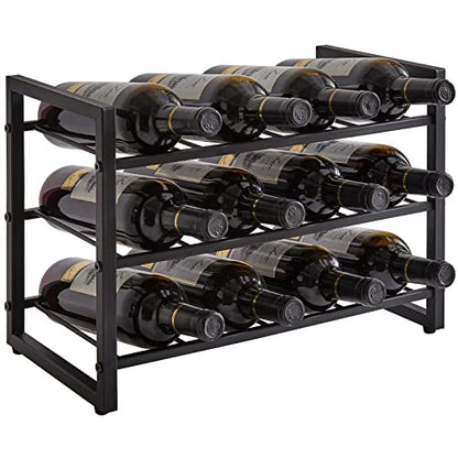 IBUYKE Metal Wine Racks Countertop,12 Bottles Wine Bottle Holder,TMJ906H | 3 Tiers Wine Rack Wine Rack Freestanding Wine Storage Cabinet for Home Kitchen Pantry Wine Cellar Bar - size: 12 Bottle