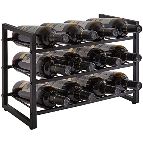 IBUYKE Metal Wine Racks Countertop,12 Bottles Wine Bottle Holder,TMJ906H | 3 Tiers Wine Rack Wine Rack Freestanding Wine Storage Cabinet for Home Kitchen Pantry Wine Cellar Bar - size: 12 Bottle