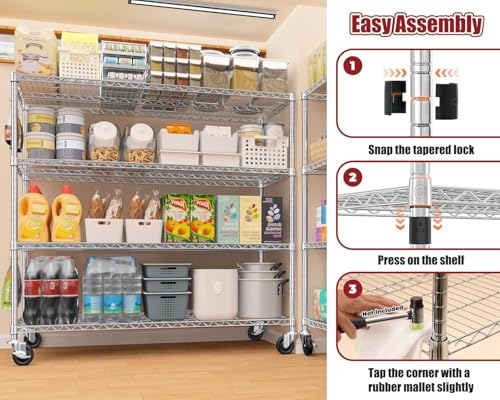 PrimeZone 4 Tier 55.5" Wx24 Dx76 H Wire Shelving with Wheels 2400lbs NSF Certified Storage Shelves Heavy Duty Metal Shelf Adjustable Rolling Rack Commercial Garage Restaurant Warehouse Chrome 2Pack - size: 55.5" W x 24" D x 76" H