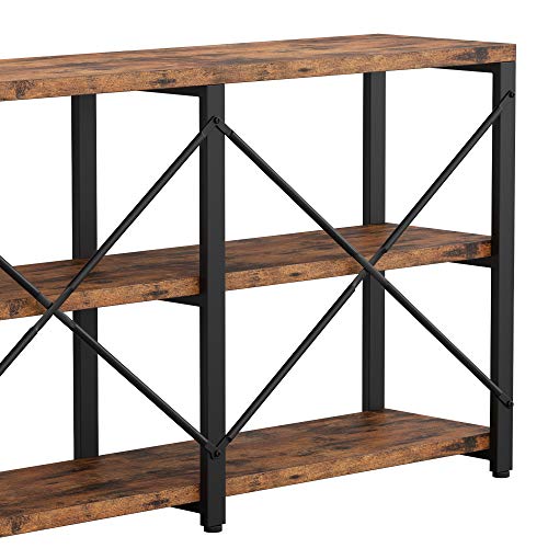 IRONCK Bookshelf Double Wide 47 in 3-Tier, Industrial Bookcases, Wood and Metal Bookshelves, Book Shelves for Home Office Decor Display - size: 47 In