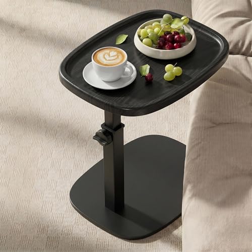 VASAGLE C Side Table Adjustable Height, Couch Sofa Table, End Table, TV Tray for Small Spaces, 11.8 x 15.7 x 27.2 Inches, for Living Room, Bedroom, Ink Black ULET363B101 - color: Ink Black