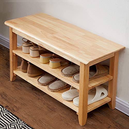 XKZG Shoe Rack Bench Wooden Storage Bench Entryway Bench, Natural, 31.5" | Rubber wood, Shoe Bench for Entryway, Living Room, Bedroom, Balcony, 31.5"W x 11.8"D x 16.5"H - color: Natural, size: 31.5"
