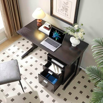 47.25" Home Office Desk with Rolling File Cabinet, Modern Computer Desk with 2 Drawers & Open Shelf, Executive Writing Desk for Workstation, Espresso