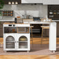 Rolling Kitchen Island with Extendable Swivel Table and Power Outlet, Kitchen Island on Wheels with Storage Cabinet, Fluted Glass Doors and Open Shelves for Small Spaces, White - color: White