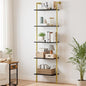 Acovy 5-Tier Bookshelf Solid Wood Ladder Shelf, Narrow Book Shelf Display Shelf, Wooden Bookcase, Wall Mount Ladder Shelf, Storage Rack for Living Room, Bedroom, Industrial Style, Black&Gold - color: Black&gold