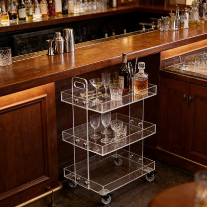 3-Tier Acrylic Utility Rolling Cart,Clear Multifunction Storage Organizer on Wheels Mobile Trolly Side Table for Home Kitchen Bathroom Living Room,Narrow Space Snack Cart