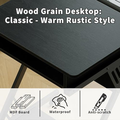 ALISENED Computer Desk for Small Spaces,23.6" Z-Shaped Compact Study Table with Smooth Keyboard Tray,with Wheels and Bottom Shelves for Home Office，Computer Cart Mobile Laptop Cart - color: Black