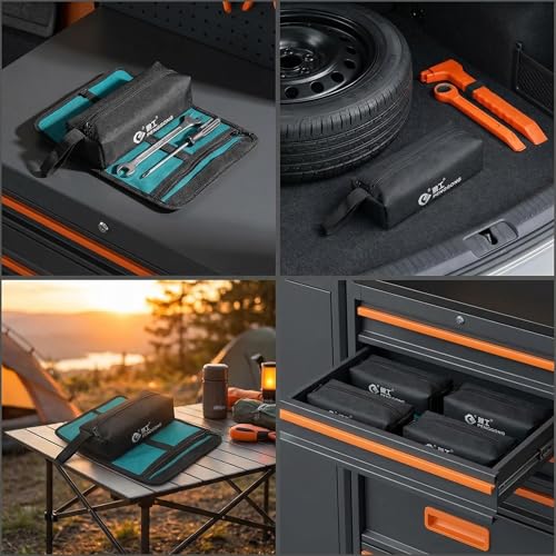 Tool Roll in Green Canvas, Compact Organizer with 16 Pockets and Buckle Straps, Easy to Carry for Garage, Car Trunk, Camping, and Outdoor Repairs