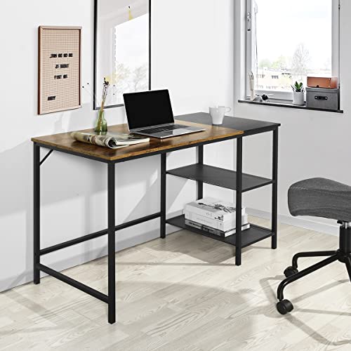 FurnitureR 43" Industrial Computer Desk with 2-Tier Metal Mesh Shelves, Home Office Writing Table with Storage, Sturdy Steel Frame & Rustic Wood Desktop for Study, Workstation, Gaming, Small Spaces