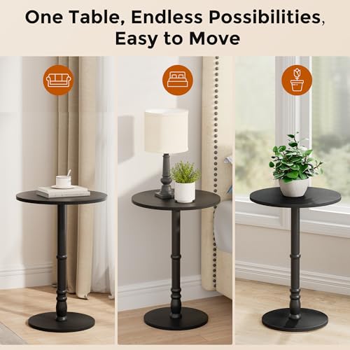 Homleke 16" Round Side Tables, Solid Wood Pillar with Wood Top & Base, Small Drink Accent Table for Living Room, Bedroom, Sofa & Office, Easy Assembly, Black - color: Black