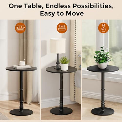 Homleke 16" Round Side Tables, Solid Wood Pillar with Wood Top & Base, Small Drink Accent Table for Living Room, Bedroom, Sofa & Office, Easy Assembly, Black - color: Black