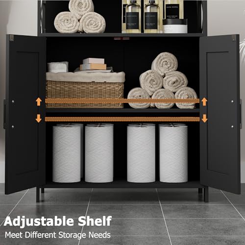 Homhedy Farmhouse Bathroom Storage Cabinet with 2 Doors, Toilet Paper Cabinet with Adjustable Shelf, Small Bathroom Cabinet for Kitchen/Laundry/Living Room, 11.8 x 23.6 x 31.5 Inches, Black - color: Black