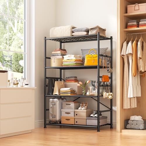 DurayLoly Storage Shelves 4-Tier Large Capacity Metal Shelving with Hooks, Heavy Duty Garage Shelving Unit with Leveling Feet, Stable Metal Shelves for Pantry, Kitchen and Closet,36" W x 12" D x 60" H - size: 36" W x 12" D x 60" H (4T)