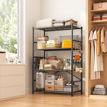 DurayLoly Storage Shelves 4-Tier Large Capacity Metal Shelving with Hooks, Heavy Duty Garage Shelving Unit with Leveling Feet, Stable Metal Shelves for Pantry, Kitchen and Closet,36" W x 12" D x 60" H - size: 36" W x 12" D x 60" H (4T)