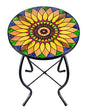 VCUTEKA Sunflower Outdoor Side Table, Mosaic Design, Small Glass Top, Round, Patio Side Table, Balcony Coffee Table, Indoor, 14 inches, Yellow - color: Yellow