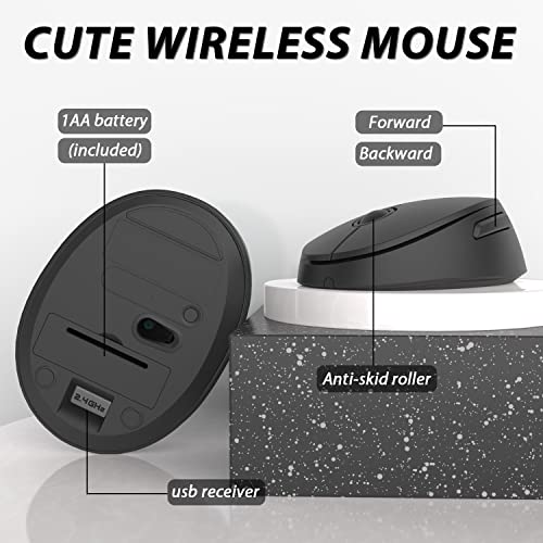 Wireless Keyboard and Mouse, KOOTOP Cute Black Keyboard and Mouse, 2.4G Wireless Keyboard with Retro Round Keycap for PC, Mac, Laptop,Tablet,Computer Windows (Black) - color: Black