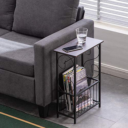 Side Table,Narrow End Table for Small Spaces,Snack Couch Table with Holder,Nightstand for Living Room,Bedroom,Office,Bathroom,Balcony (Dark Brown) - color: Dark Brown