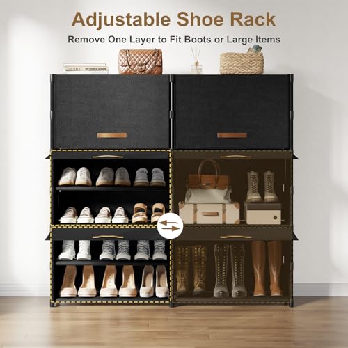 Shoe Storage Cabinet with Door, 42 Pairs Shoe Rack 2 by 7 Tier Space Saving Plastic Shoe Organizer with Cover for Closet, Hallway, Living Room, Bedroom, Garage, Black - size: 2 by 7(42 Pairs)