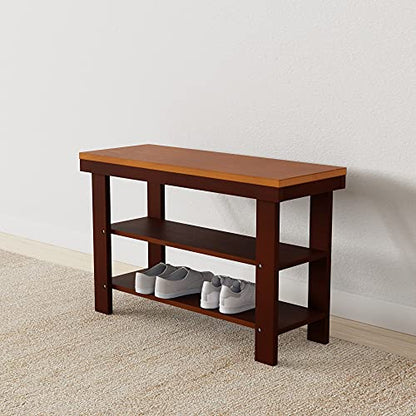 Amazon Basics Sturdy Solid Pine Wood Entryway Bench with Shoe Storage Organizer Rack, Espresso, 10.4"D x 27.56"W x 17.72"H