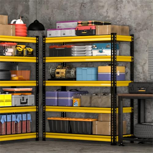 Utility Storage Garage Shelving - 48'' Wide 3000 Lbs Heavy Duty 5 Tier Metal Shelves Adjustable - Freestanding Rack Units for Basement Kitchen Pantry - Yellow 48" W x 18" D x 78" H - size: 48"Wx18"D-5T-YL